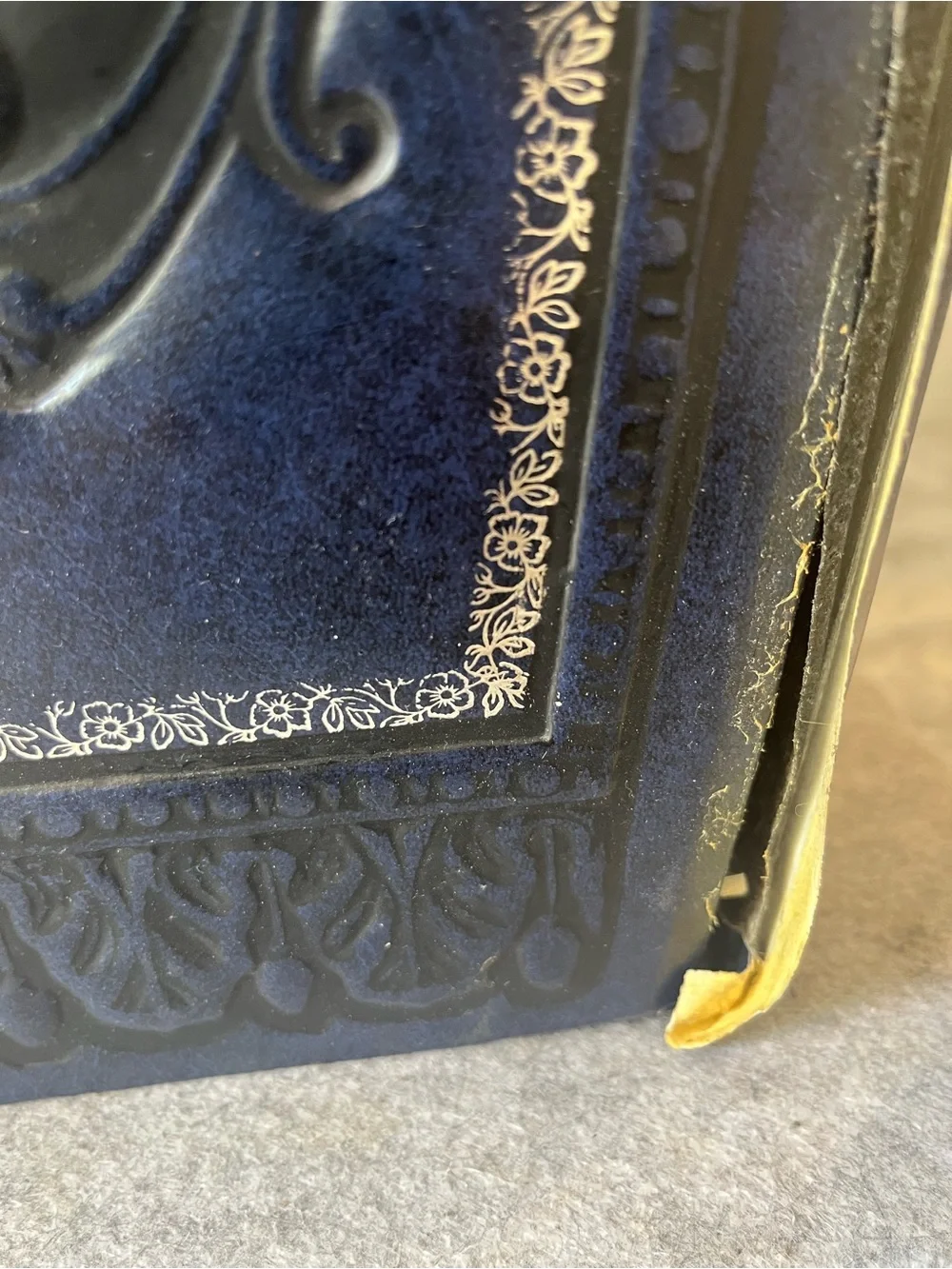 Vintage Italian Florentine Wastebasket Faux Leather Dark Navy Blue Collapsible